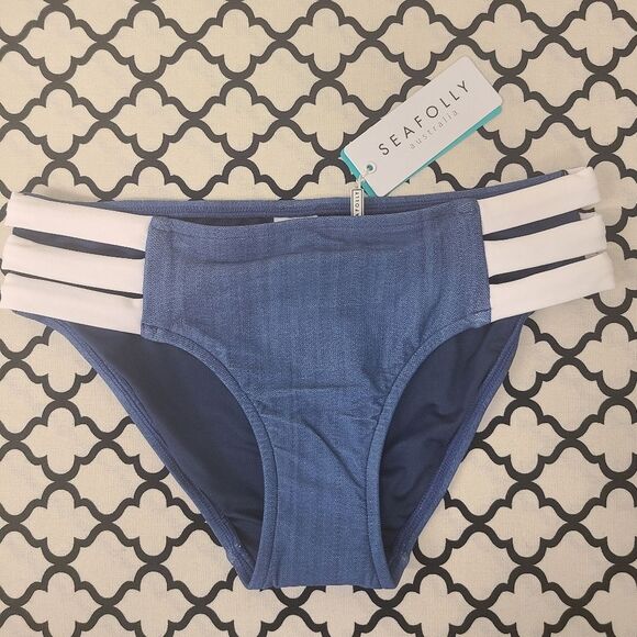 Seafolly Australia Hipster Bikini Bottoms Size 4 Blue - Picture 1 of 5